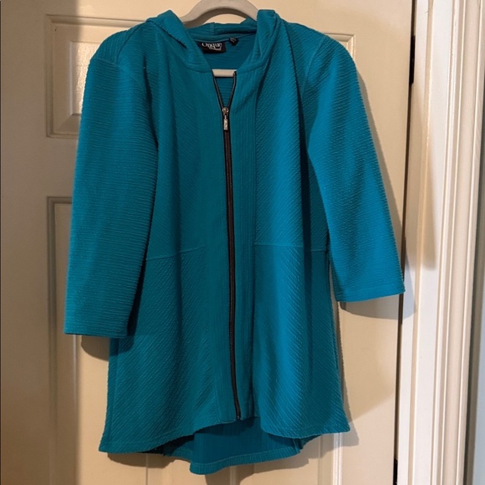 Teal Casual Hooded Jacket